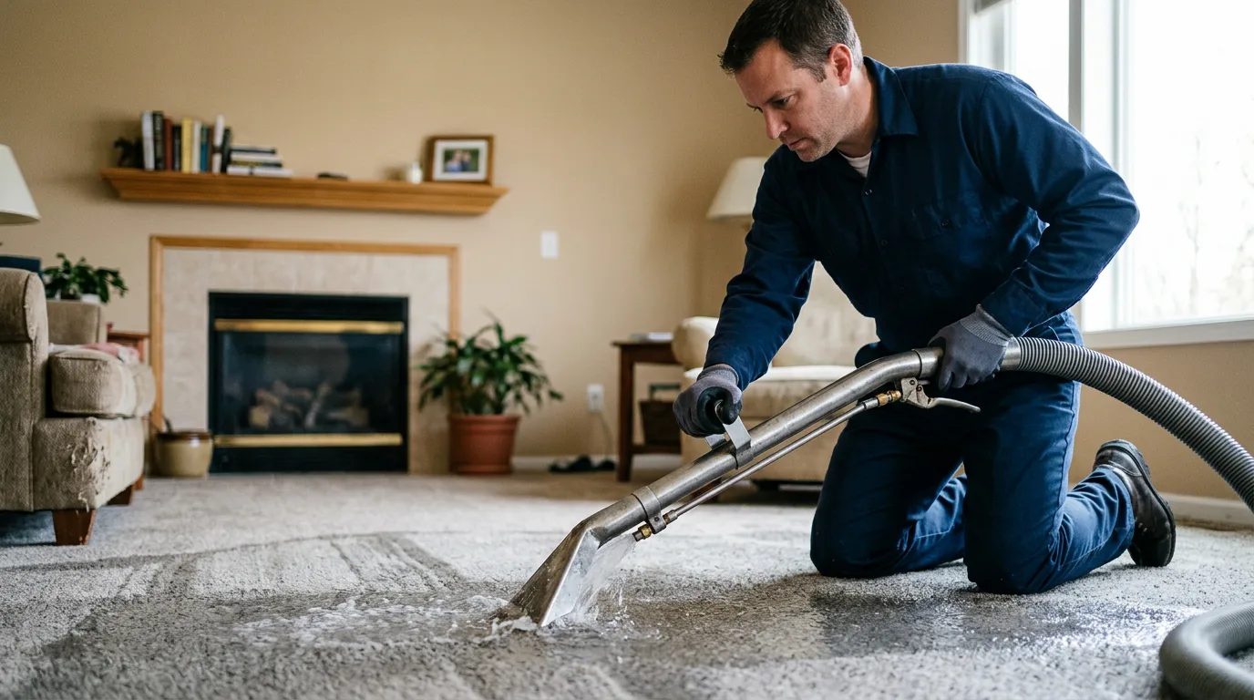 Water damage restoration technician working near Richland, MI